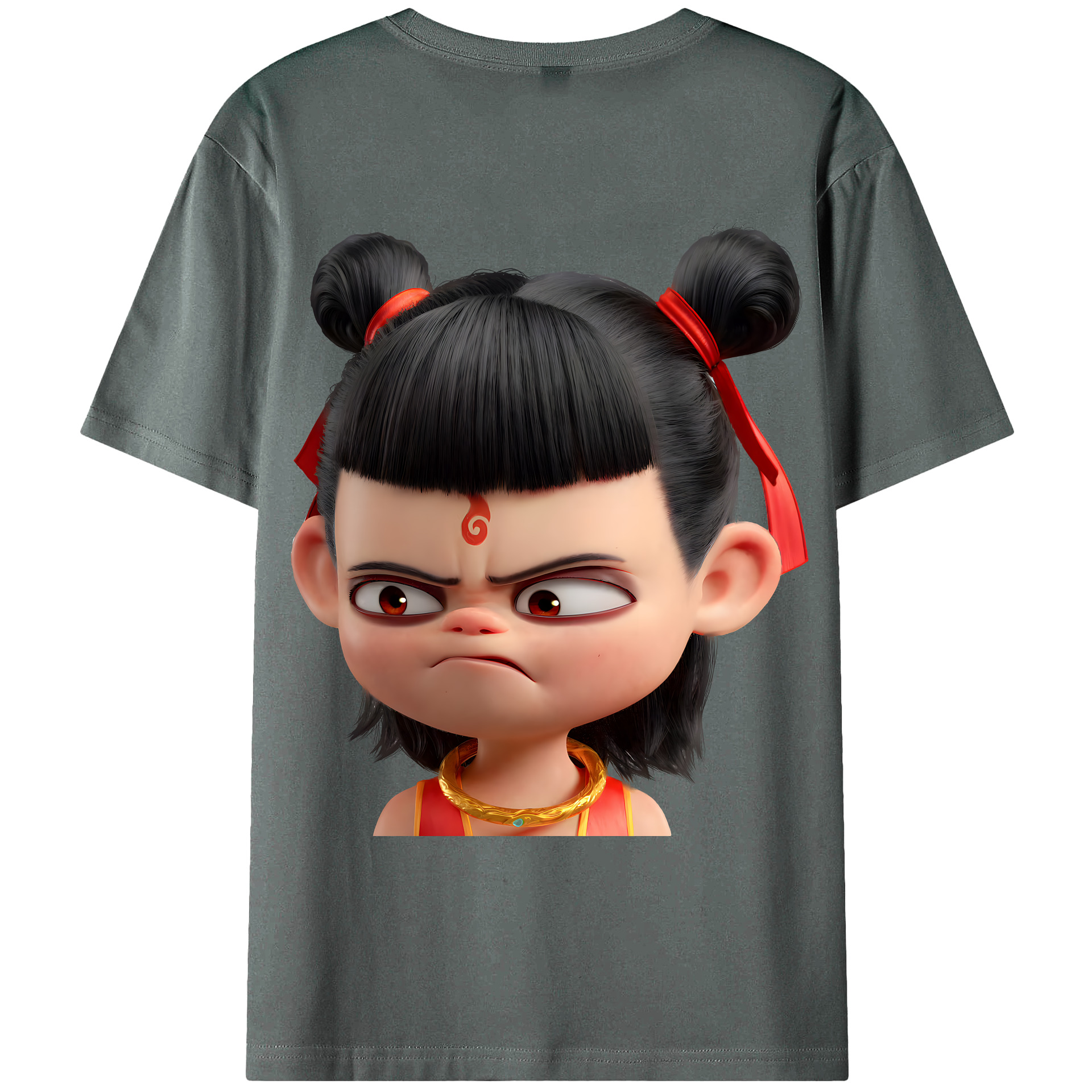 （画像用） Ne Zha 2 ナタ 魔童の大暴れ 綿100％ メンズ半袖Tシャツ（バックプリント） 通気性